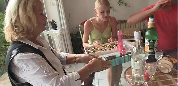  Birthday leads to 3some with mature couple and teen